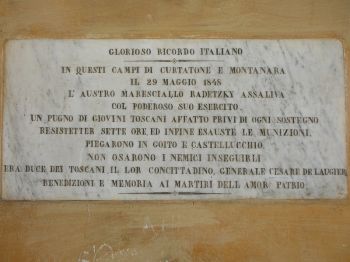 Beata Vergine delle Grazie Sanctuary, detail of one of the memorial stones dedicated to the battle occurred in Curtatone and Montanara in 1848